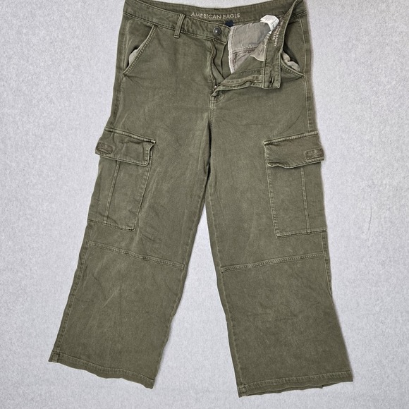 American Eagle Outfitters Pants - American Eagle Outfitters Women Pants 12 Green Cargo Wide-Leg High Rise Baggy